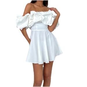 Selfie Leslie Keilynn Off-the-Shoulder Ruched Mini Sheath Dress White Large